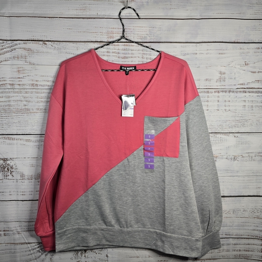 NWT Steve Madden Pink And Gray Colorblock Longsleeve Top Women Size Small